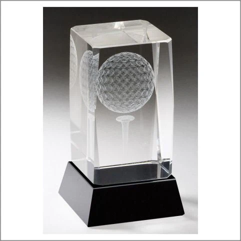 3D Lasered Crystal Golf Ball/Tee Award On Black Base 1