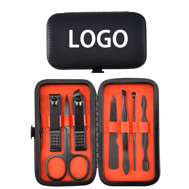 MOQ 50pcs Black 7 In 1 Manicure Kit With Case