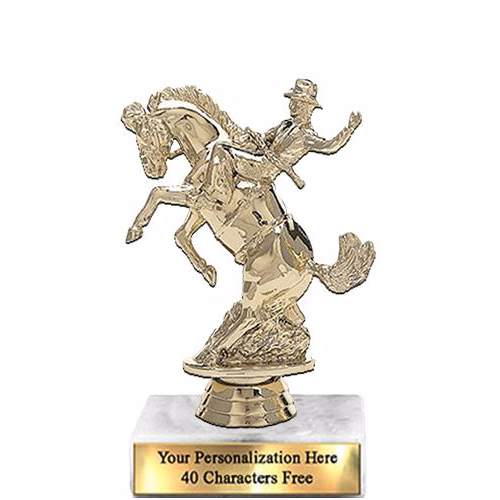 Trophy: 7", 2x3 white marble base, Bucking Bronc G