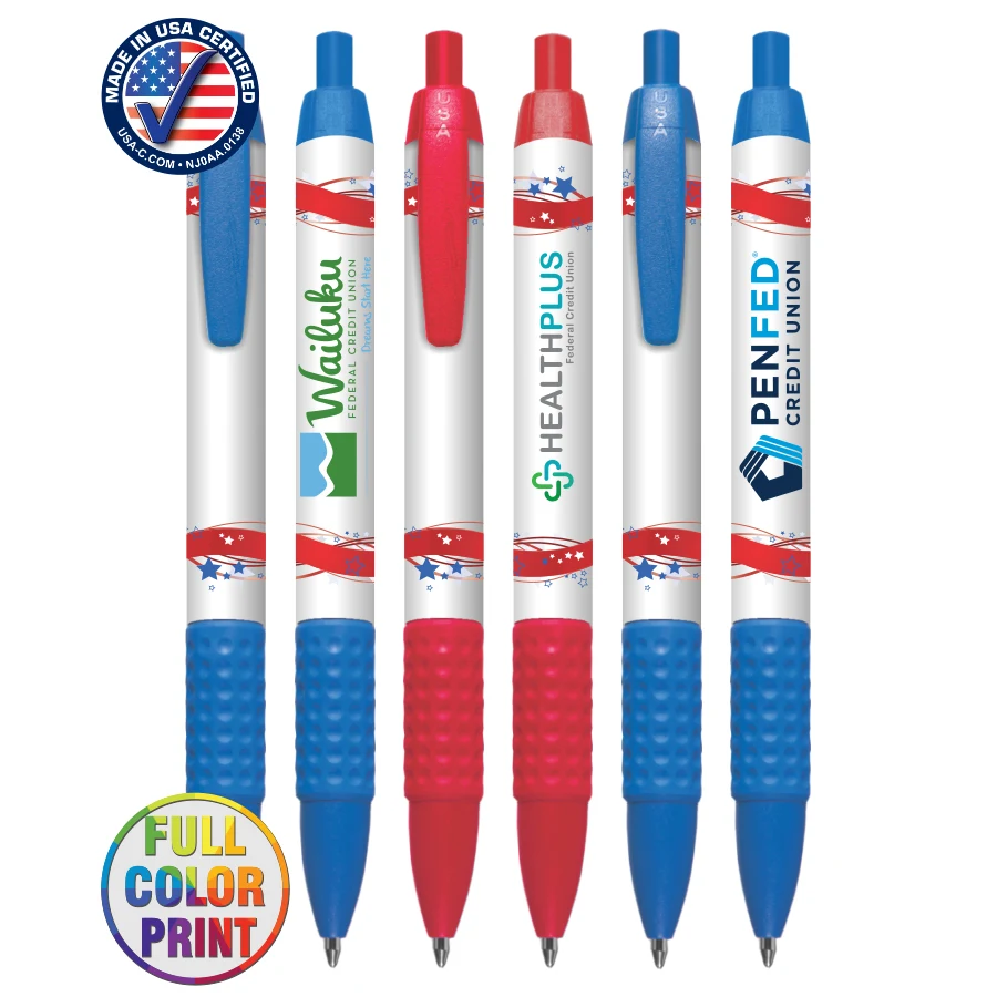 Union Printed, Certified USA Made "Patriotic " Click Grip Pen 1