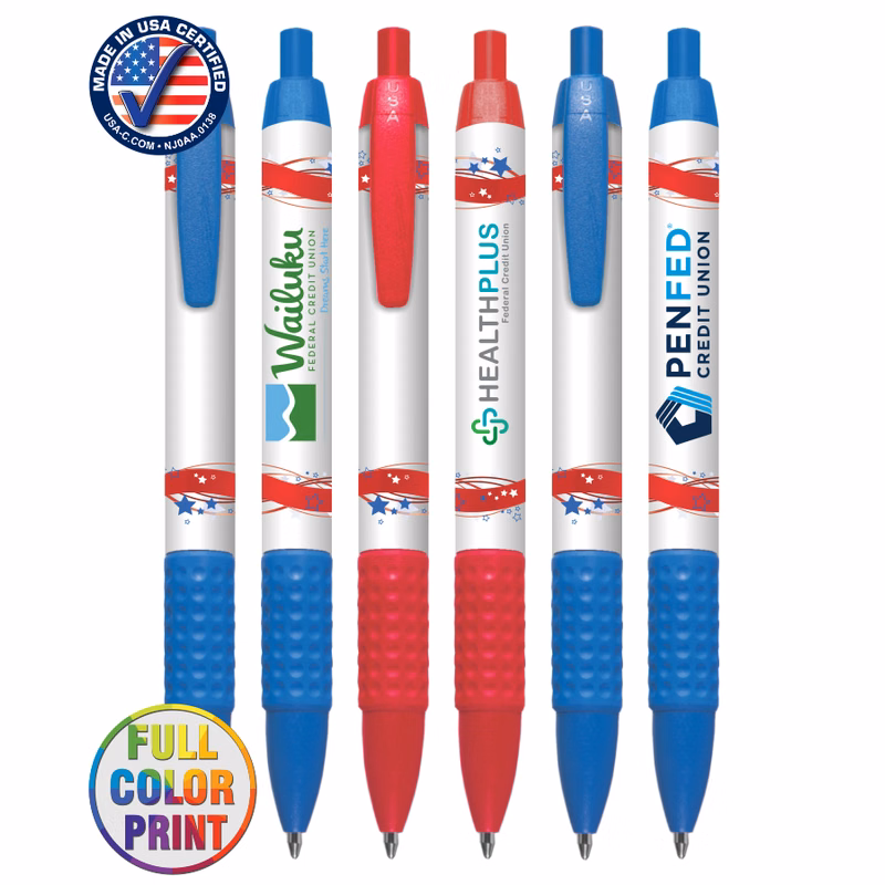 Union Printed, Certified USA Made "Patriotic " Click Grip Pen