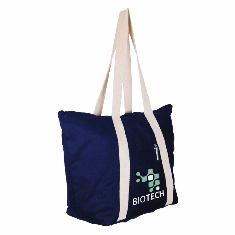 Super Sale- Blue Full Wrap Handle Cotton Tote
