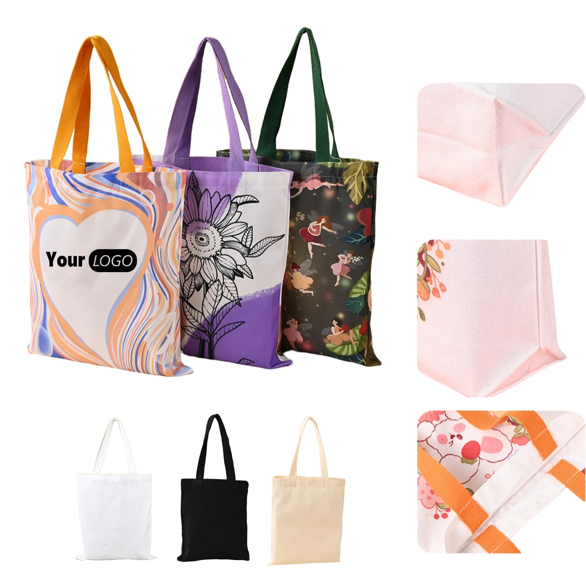 Reusable Full-Color Canvas Grocery Tote Bags MOQ 30 1