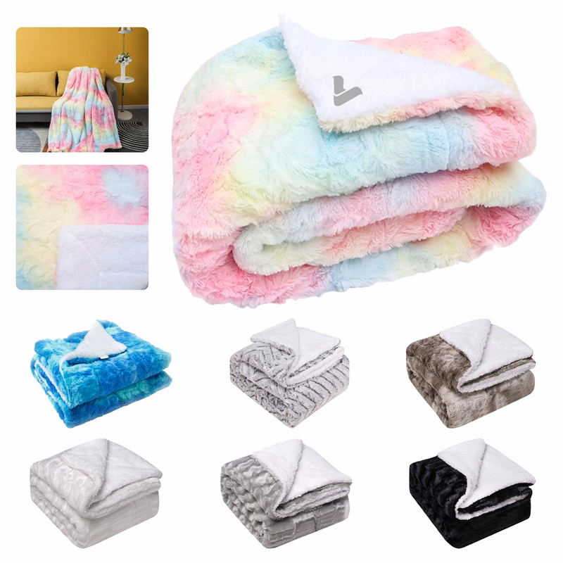 Thick Flannel Lamb Wool Composite Double Blanket Leisure Bla