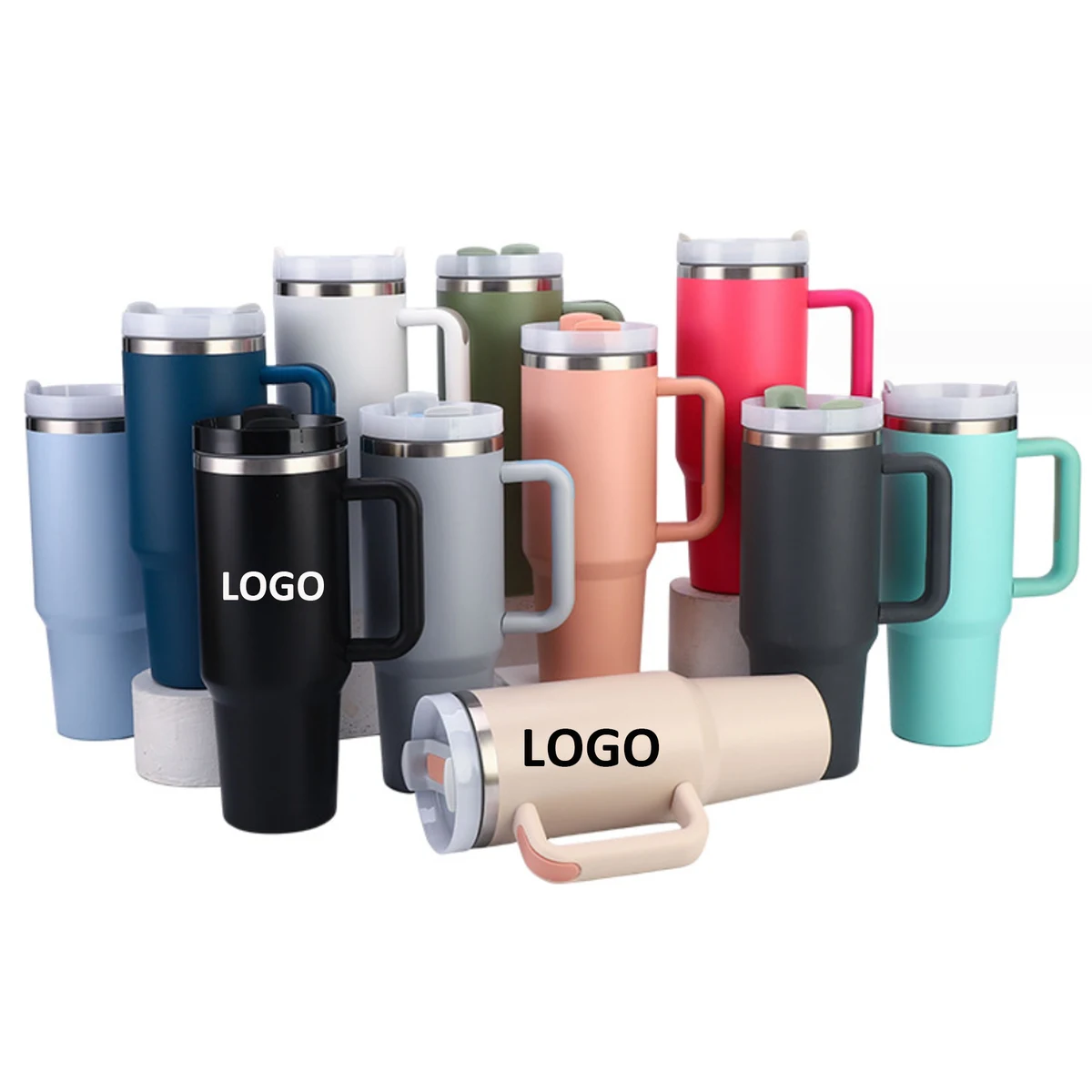 40 Oz Vacuum Stainless Steel Tumbler Handle Cup With Straw 1