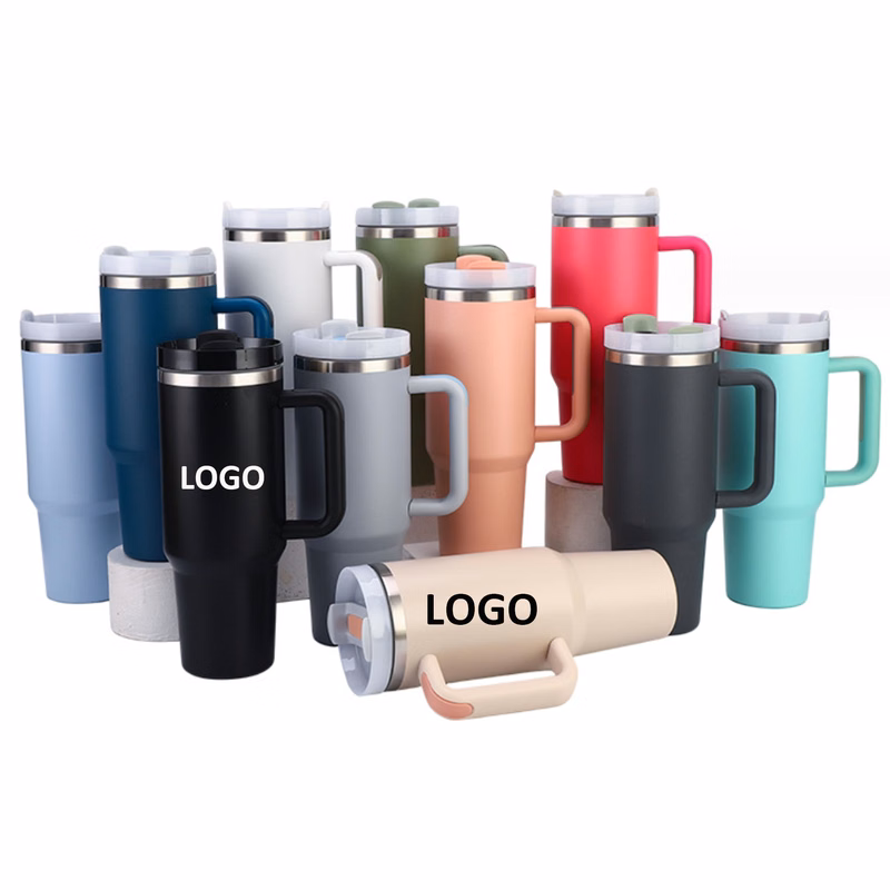 40 Oz Vacuum Stainless Steel Tumbler Handle Cup With Straw