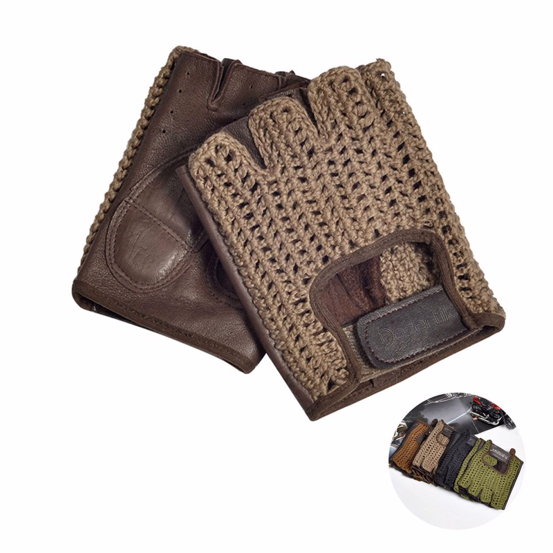 Leather Knitted Anti-slip Breathable Half Gloves