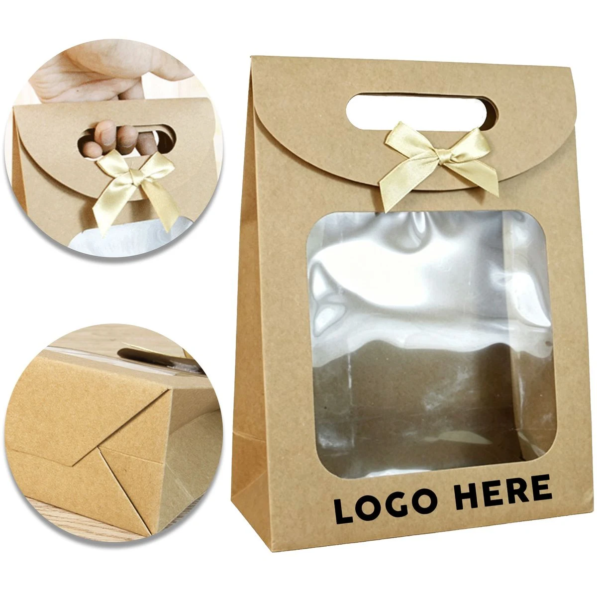 Kraft Carry Bag With Bow Window Flap 7.5x10.6 Inch 1