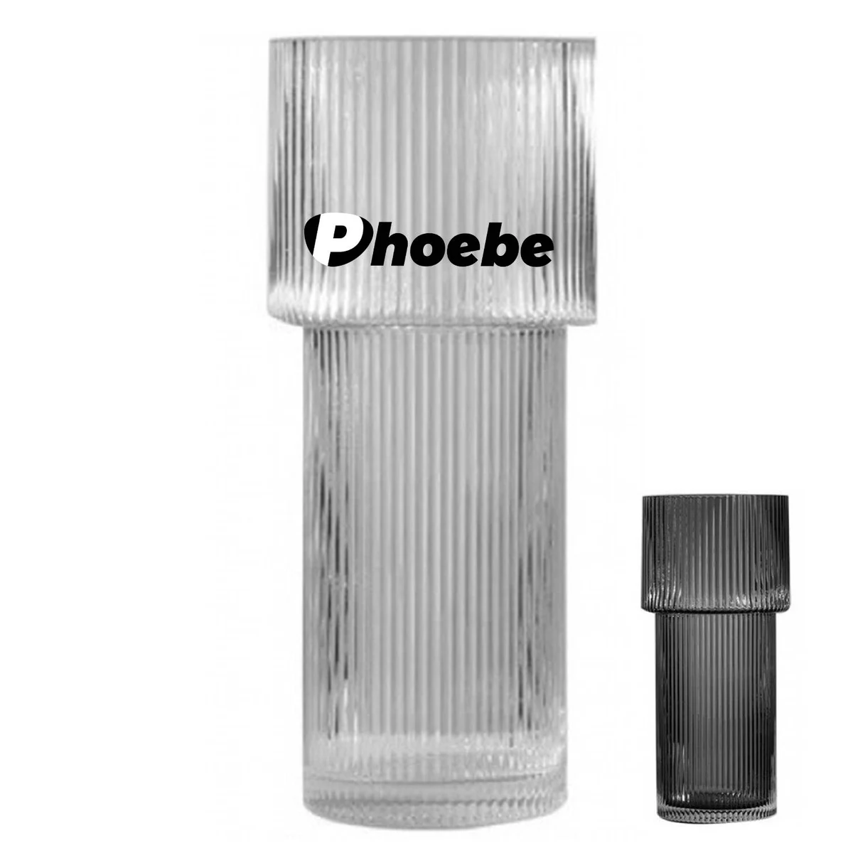 Modern Ribbed Large Cylinder Clear Glass Flower Vase 1