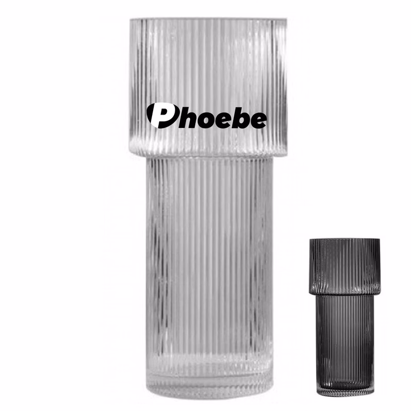 Modern Ribbed Large Cylinder Clear Glass Flower Vase