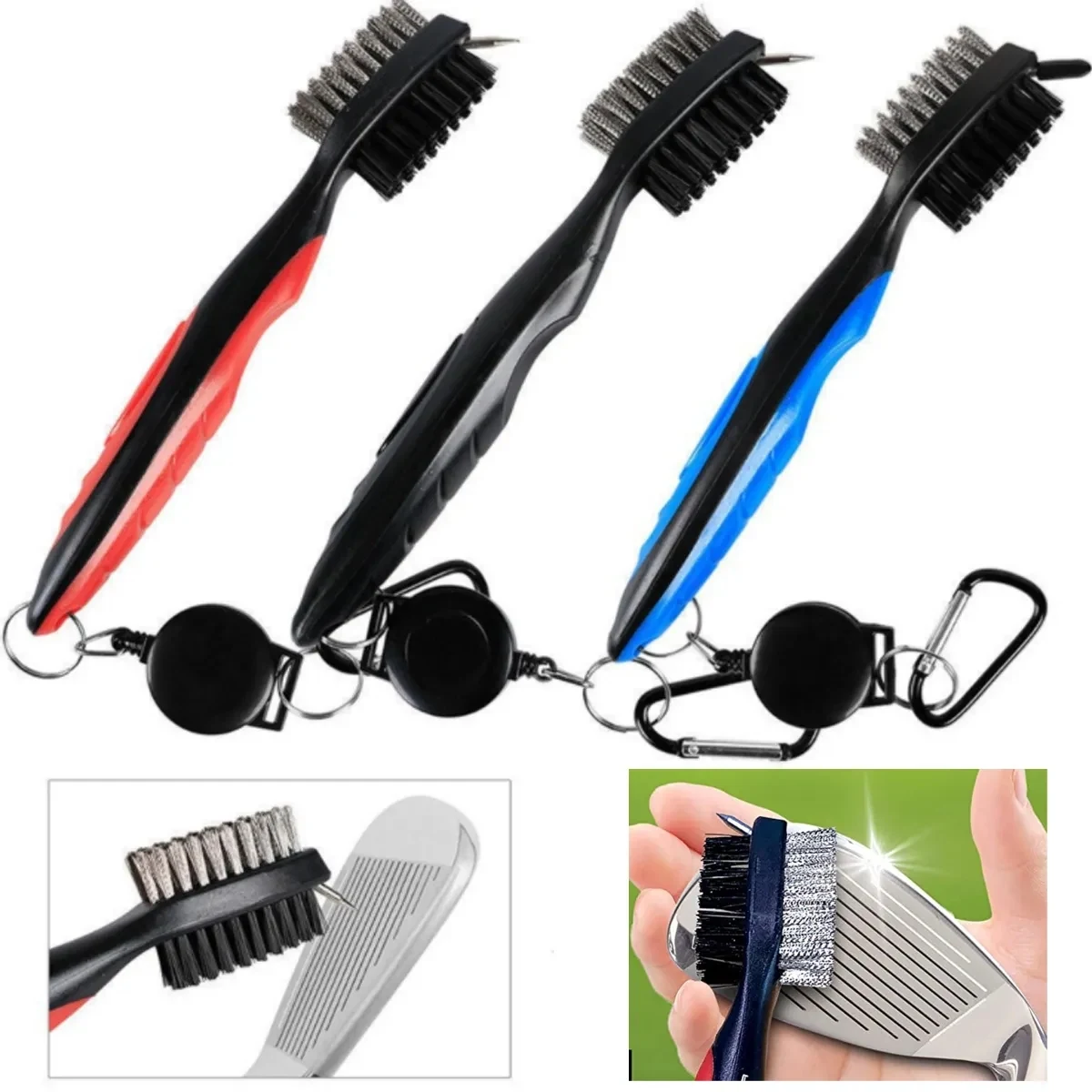 Golf Club Brush Groove Cleaner With Retractable Zip-Line 1