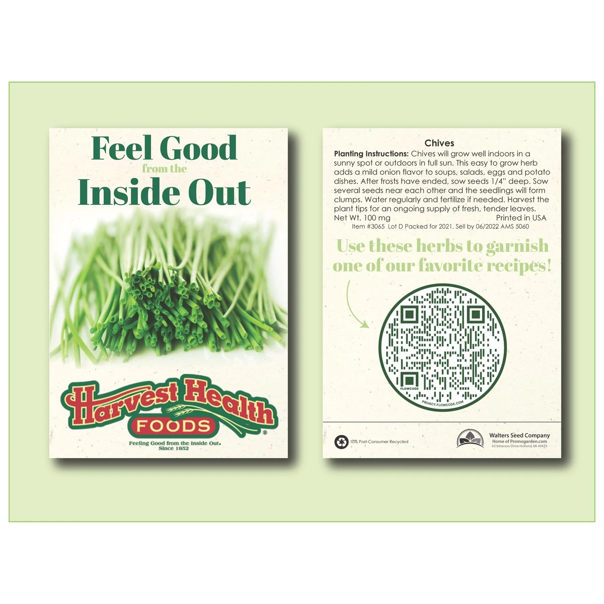 Chives Herb Seed Packet - Size 3.25" x 4.5" 1