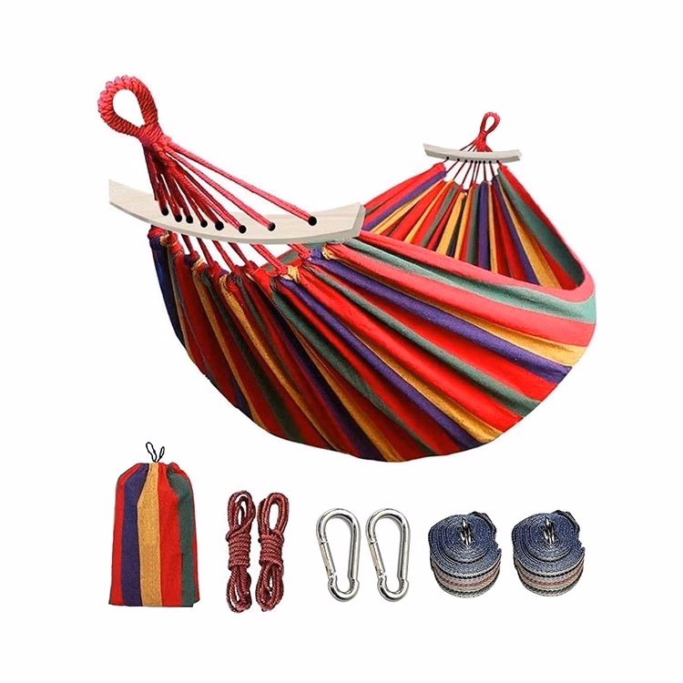 Folding Travel-friendly Canvas Hammock With Wooden Stick