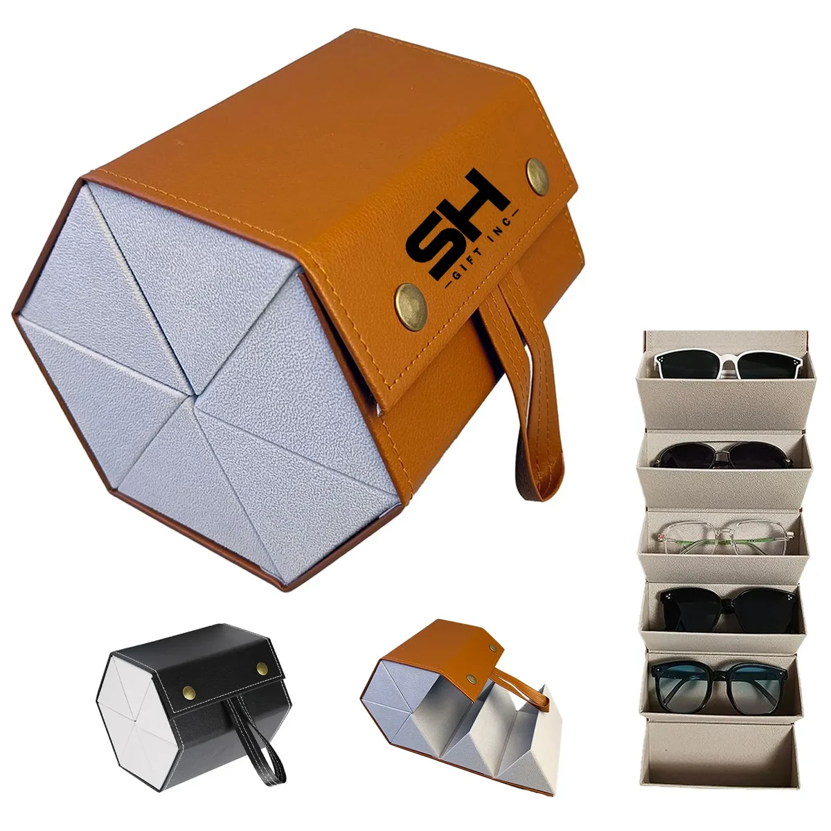 6-Slot Leather Foldable Multiple Glasses Case 1