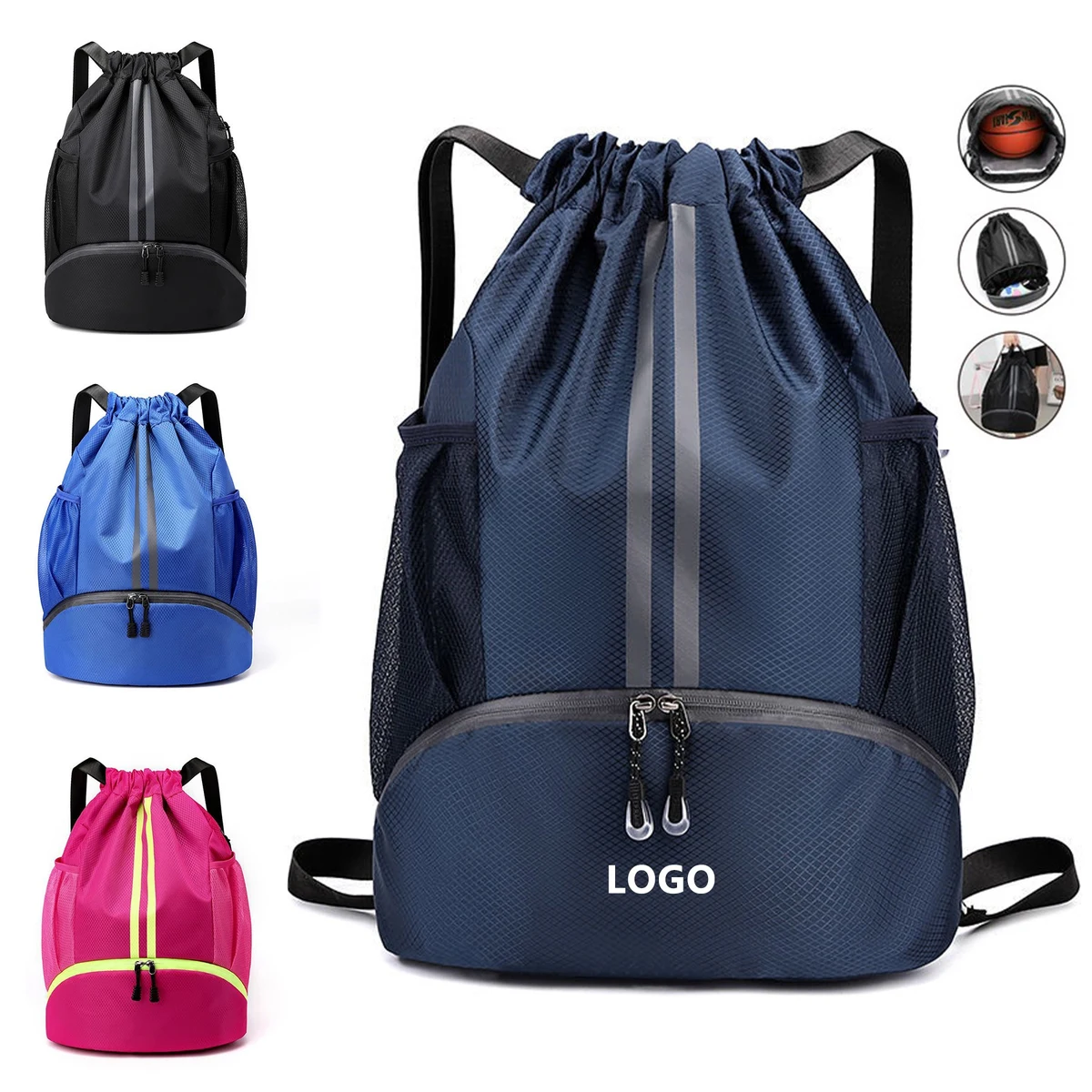 Sports Drawstring Backpack with Shoes Compartment 1