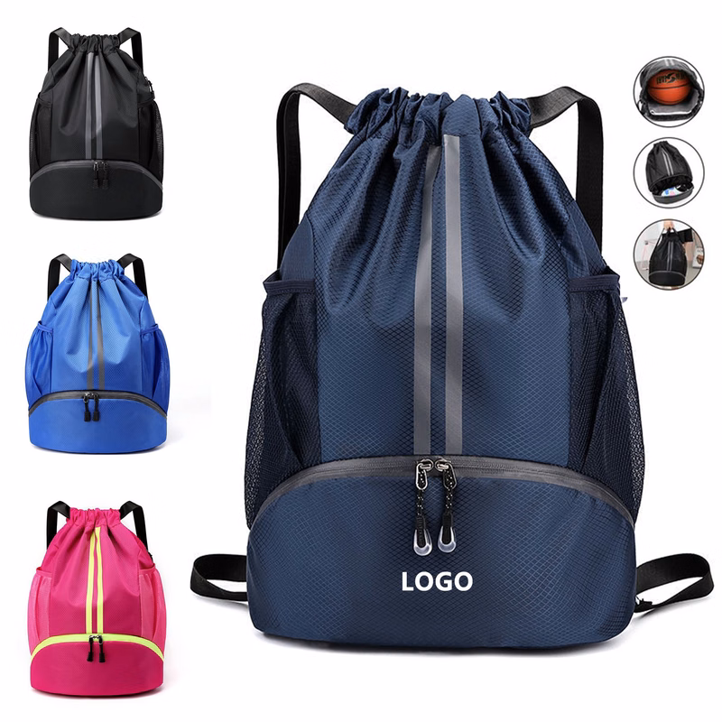 Sports Drawstring Backpack with Shoes Compartment
