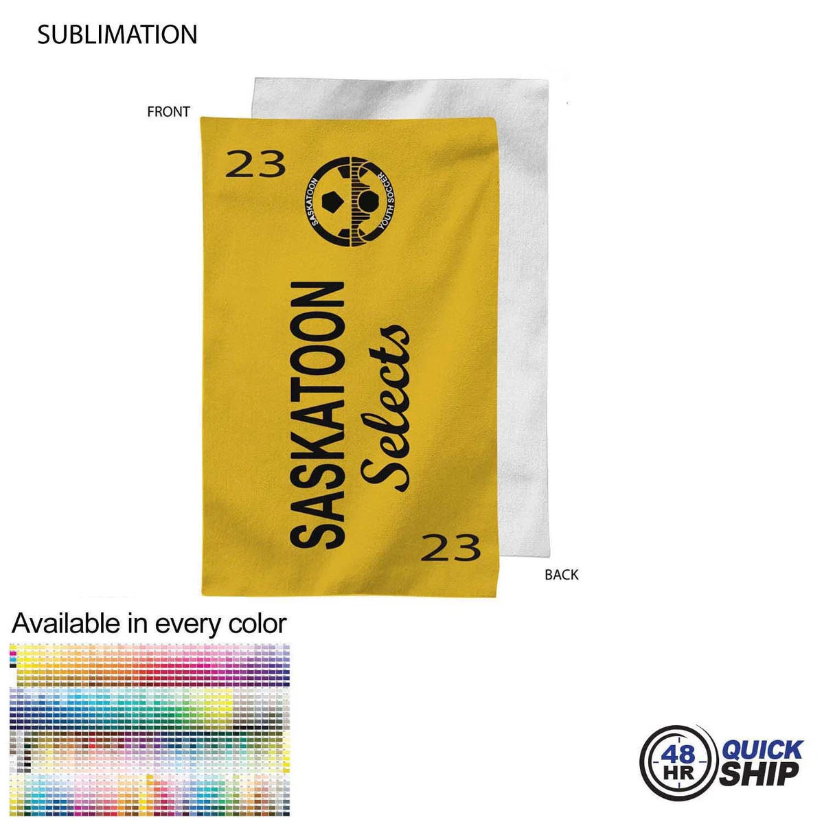 48 Hr Quick Ship - Team Towel in Plush and Soft Velour Terry Cotton Blend, 12x18, Sublimated 1