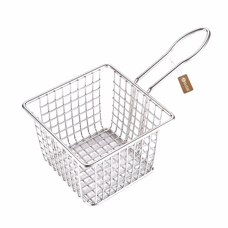 Kitchen Stainless Steel Square Fried Basket w/ Handle