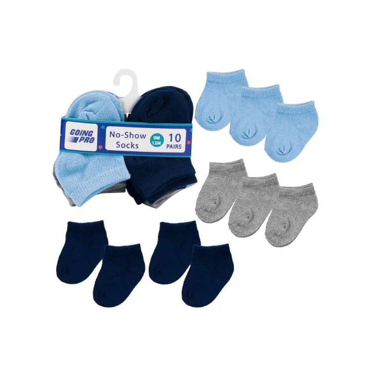 Boys' No-Show Socks - Asst Solids 0-12M 10 Pk 1