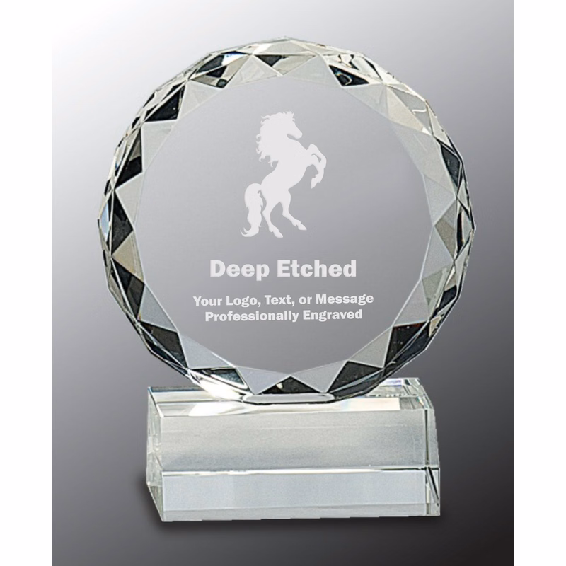 5 1/4" Round Facet Crystal Award on Clear Pedestal Base