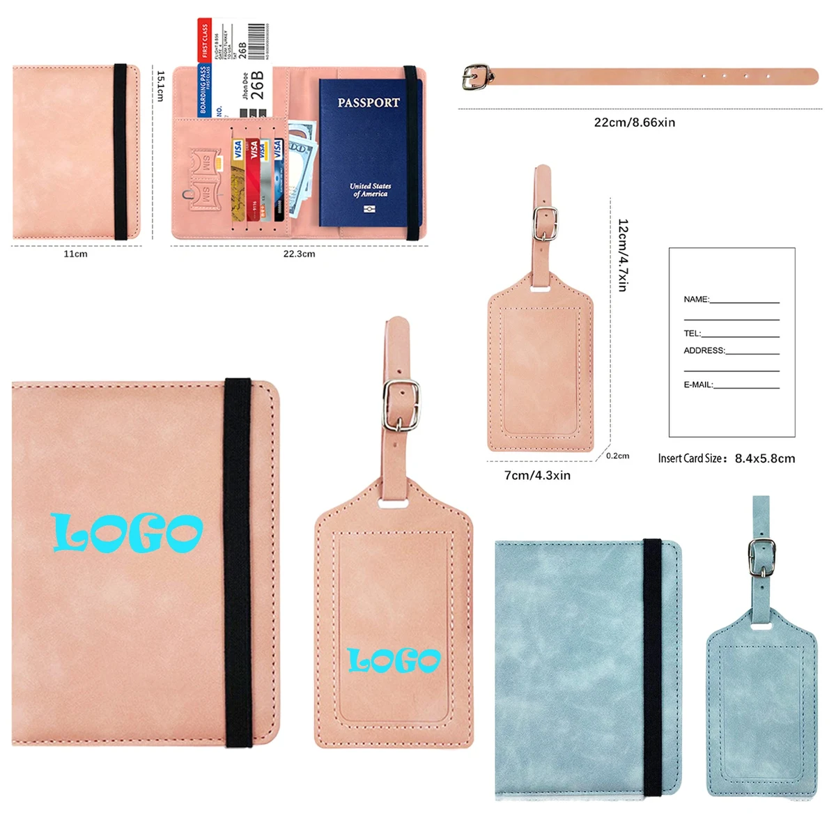Pu Leather Anti Theft Brush Passport Case Luggage Tag Set 1