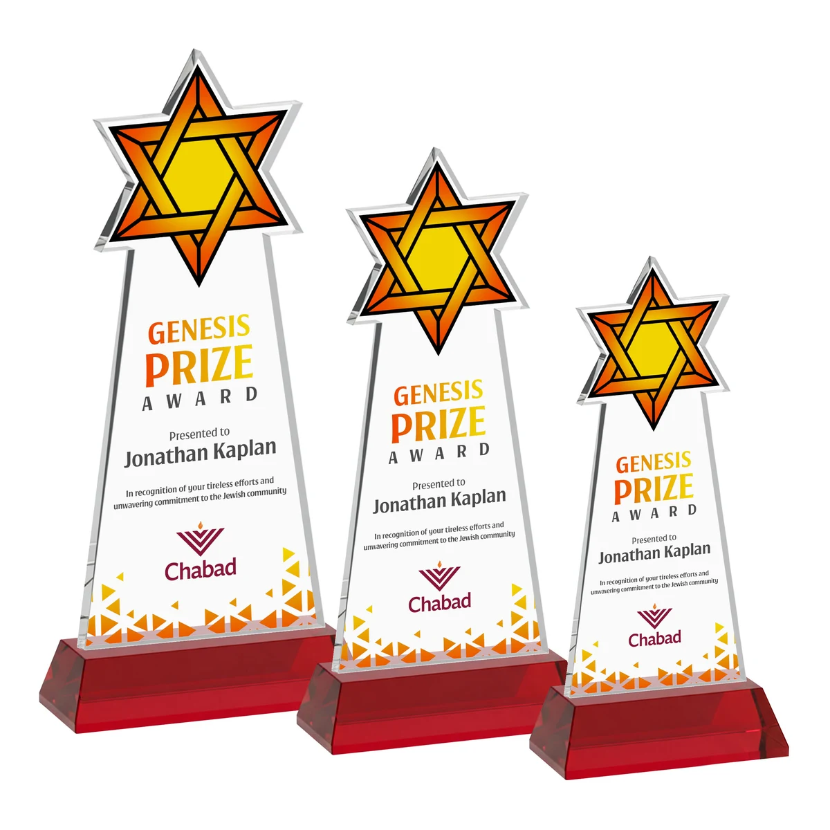 Star of David VividPrint™ Award on Hartford Base - Red 1