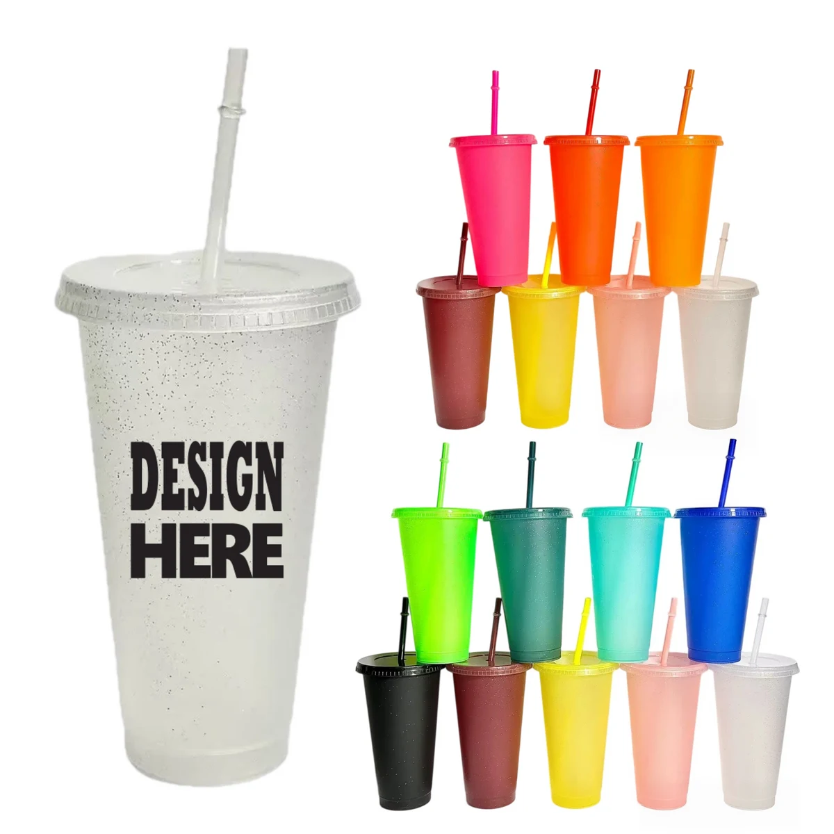 24oz Sparkle Plastic Straw Tumbler 1