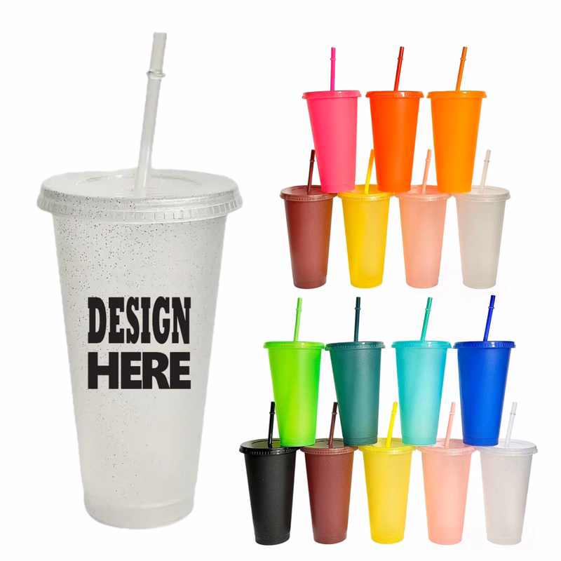 24oz Sparkle Plastic Straw Tumbler