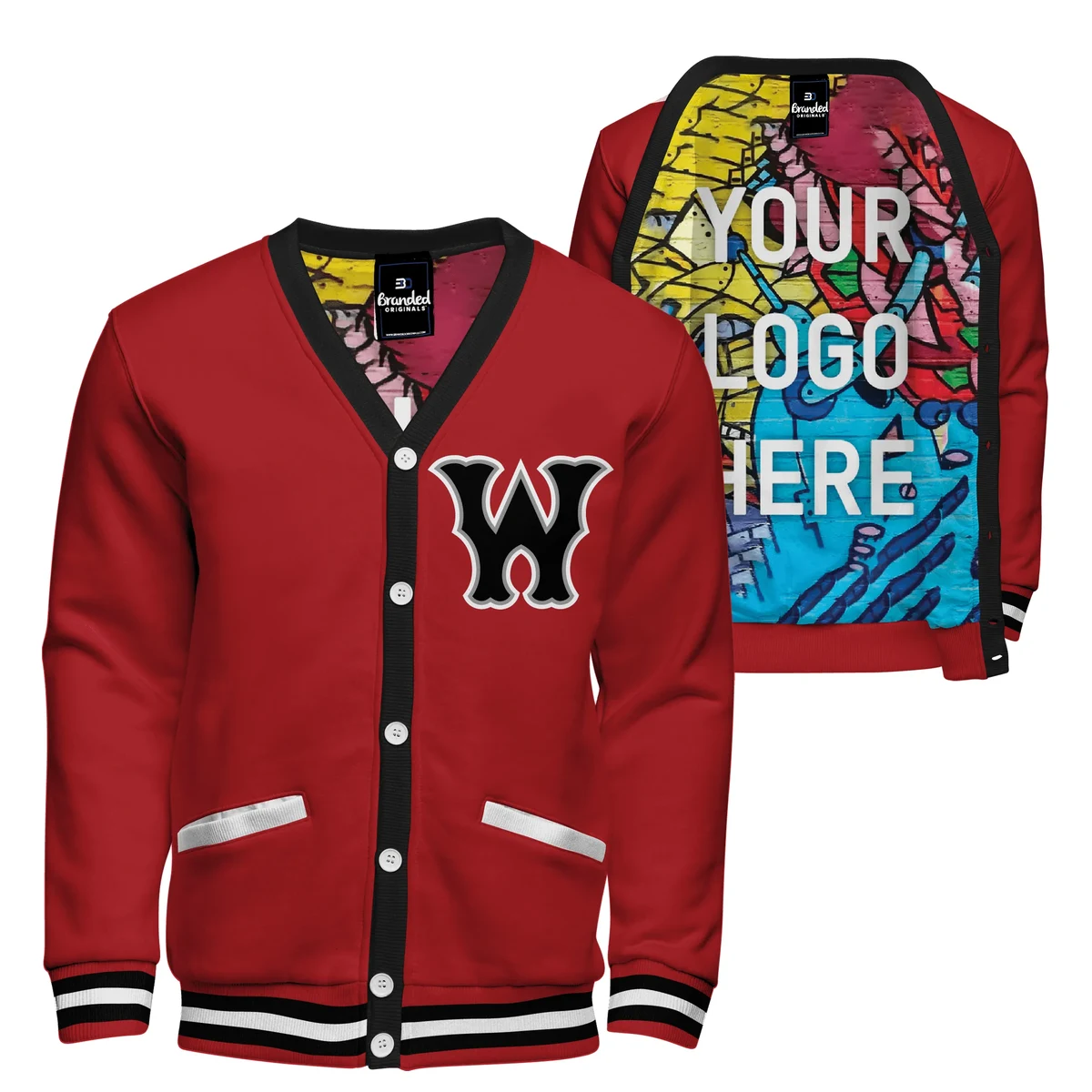 Fleece Varsity Cardigan With Custom Printed Lining 1
