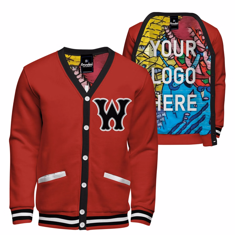 Fleece Varsity Cardigan With Custom Printed Lining