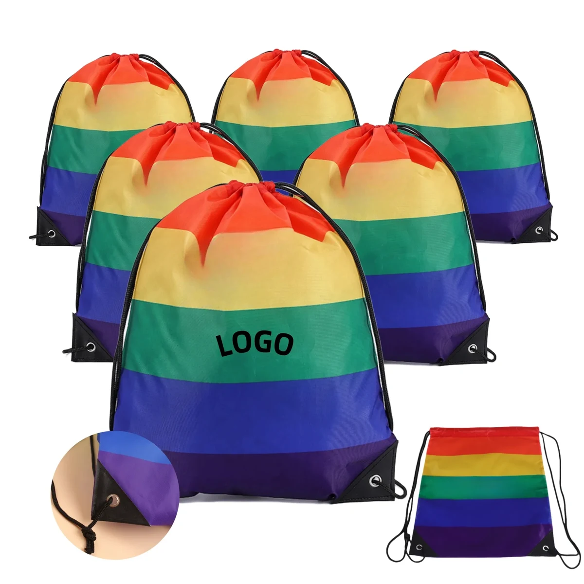 Portable Rainbow Drawstring Backpack 1