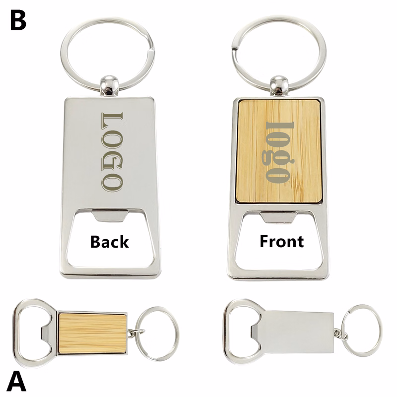 Bamboo Metal Bottle Opener Keychain MOQ50