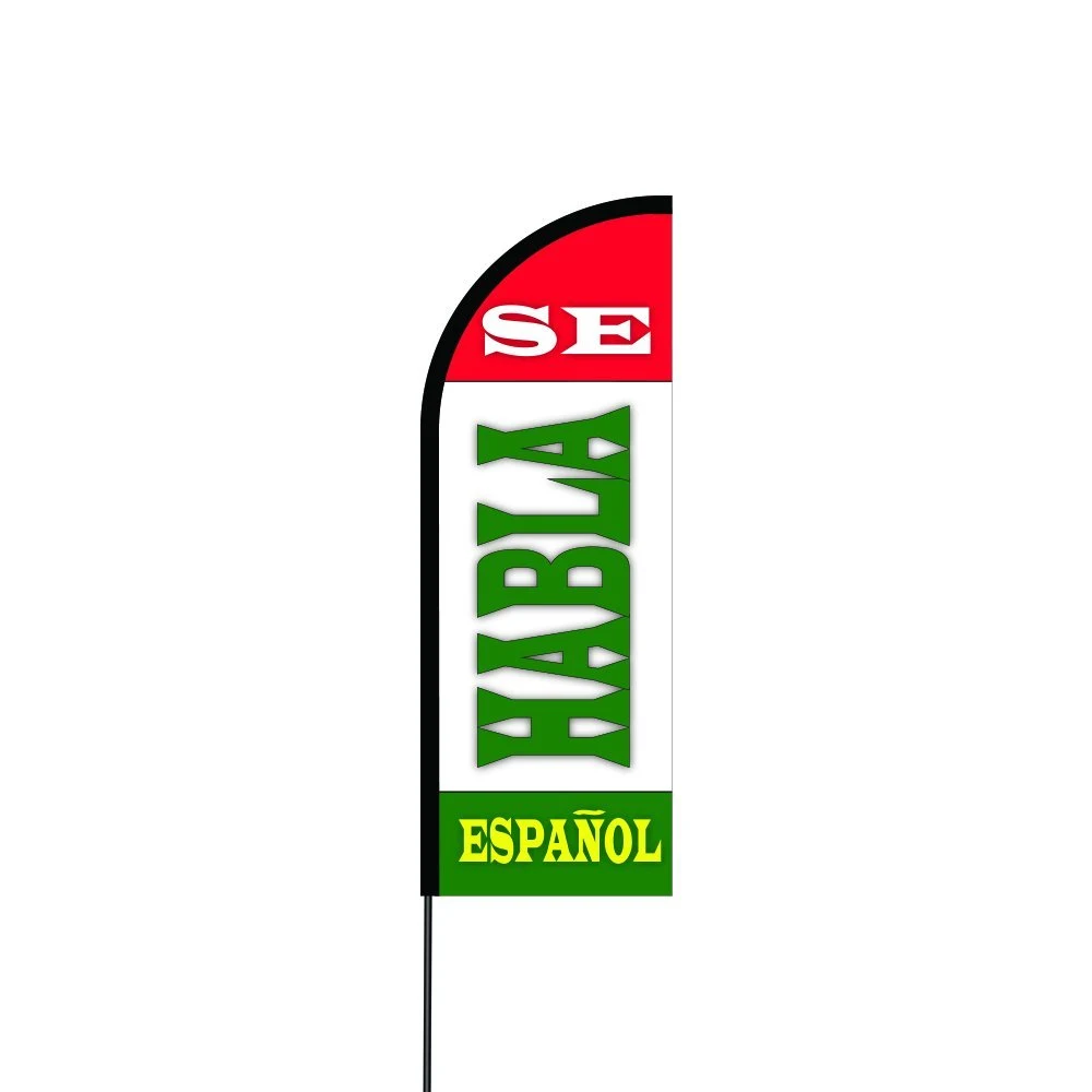 Se Habla Espanol Flag Kit Hardware 14' Feet Feather Flag Sign Outdoor Banner 1