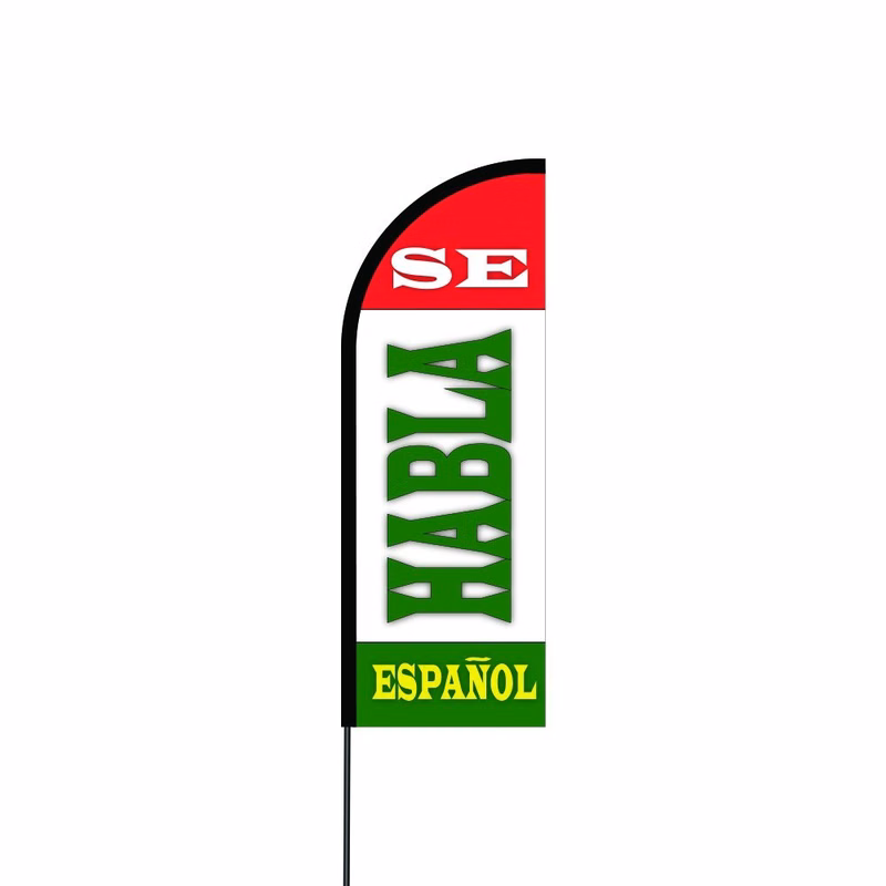Se Habla Espanol Flag Kit Hardware 14' Feet Feather Flag Sign Outdoor Banner