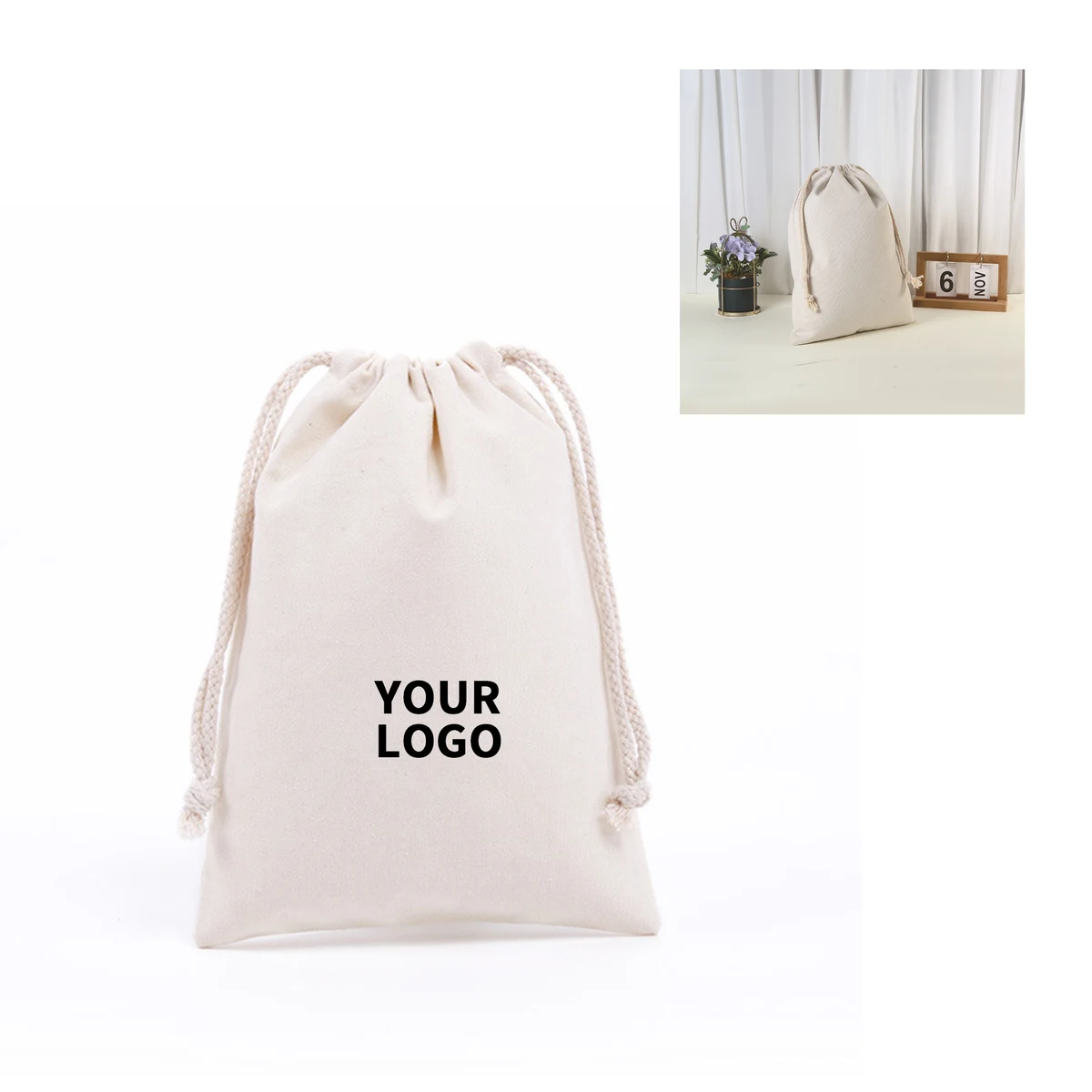 Cotton Canvas Drawstring Bag 10" x 8" 1