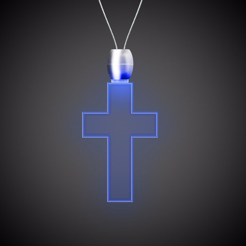 Cross Blue Light-Up Acrylic Pendant Necklace