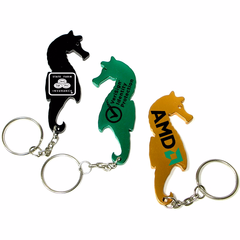 Sea horse shaped aluminum bottle opener with key chain