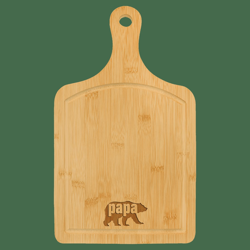 15 1/2" x 9" Multi Brown Bamboo Cutting Board Paddle Shape with Drip Ring
