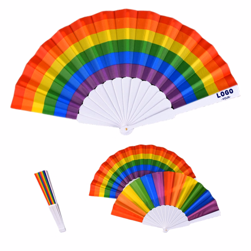 Rainbow Polyester Plastic Folding Handheld Fans
