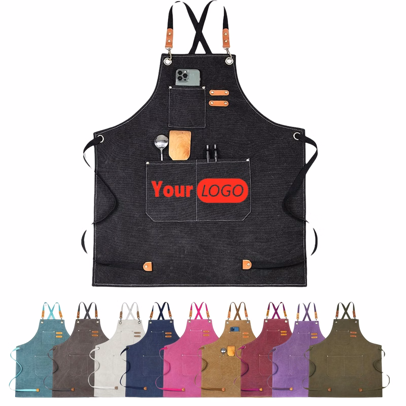 MOQ 20 Cross Back Strap Washed Cotton Canva Chef Grill Apron