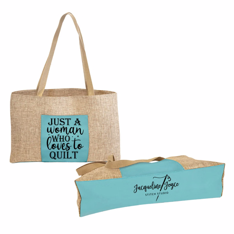 Laserable Teal Leatherette Burlap Gusset Bag
