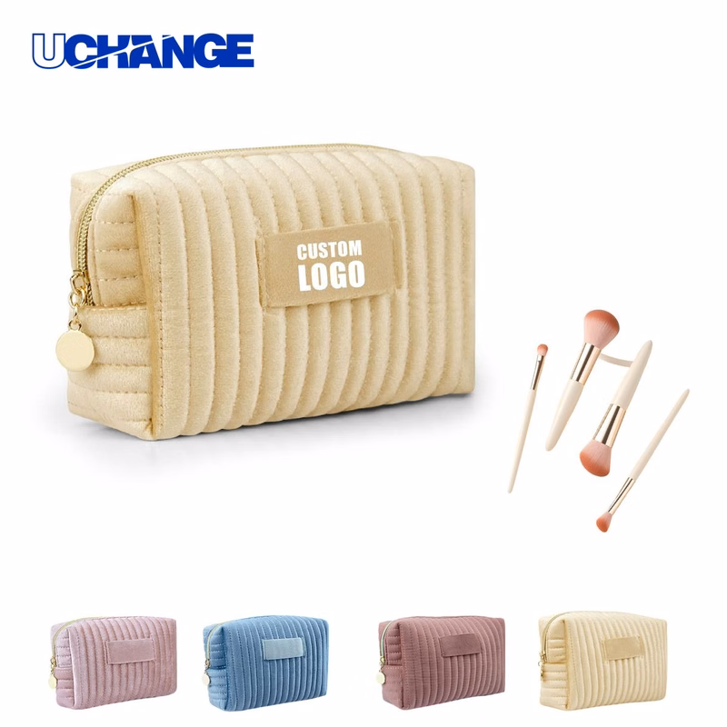 Striped Velvet Cosmetic Bag
