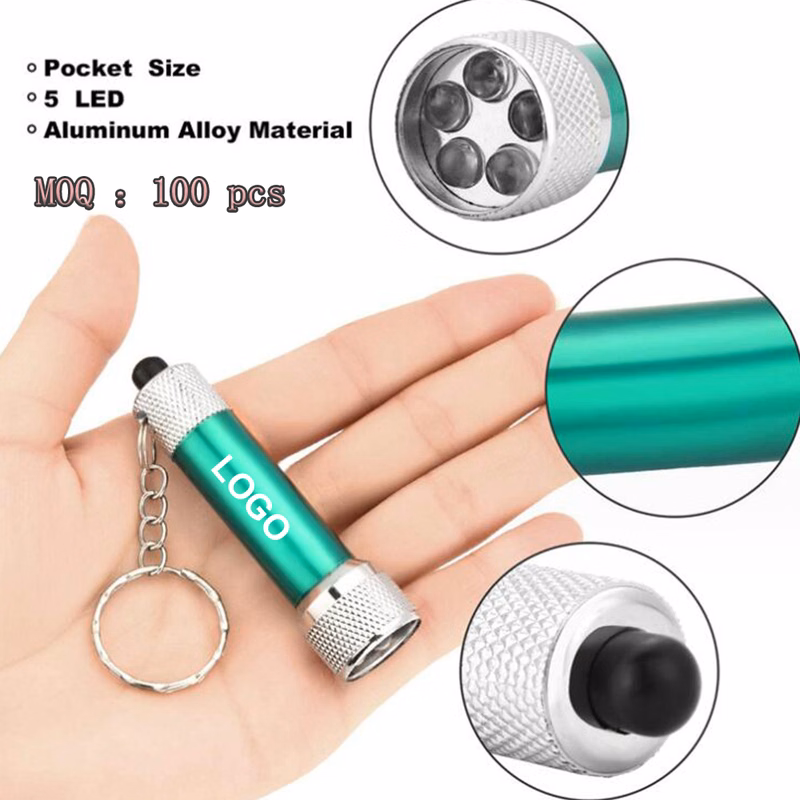 5 LED Metal Flashlight with Swivel Keychain