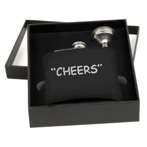 Engraved Matte Black Flask Gift Set 1