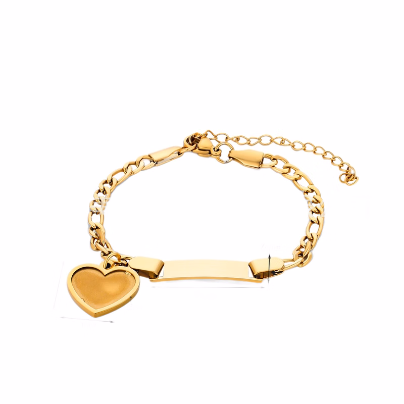 Custom Photo & Text Engraved Heart Charm Bracelet