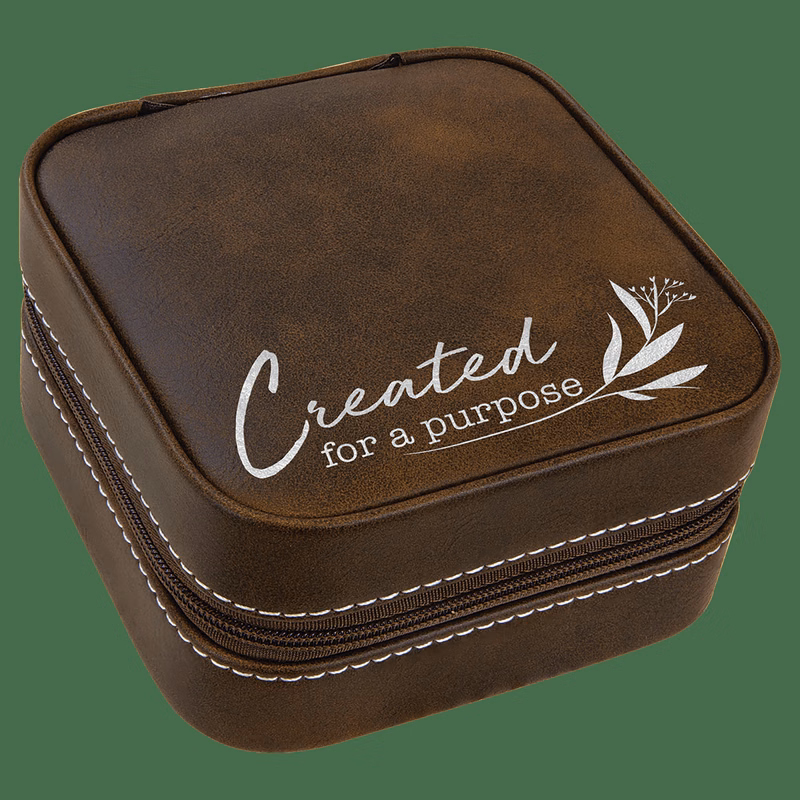 4" X 4" Rustic/Silver Leatherette Travel Jewelry Box with Black Lining
