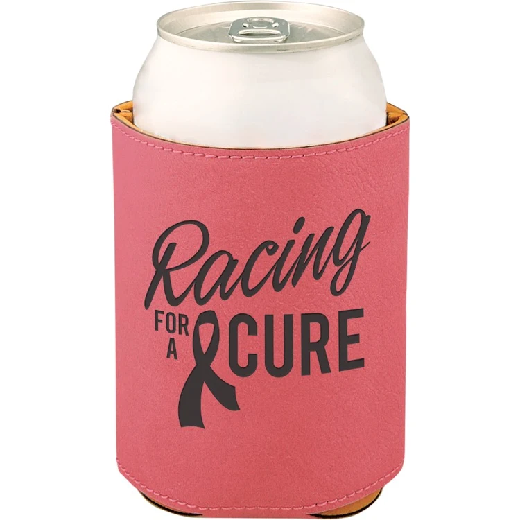 3 3/4" Pink Leatherette Beverage Holder, custom koozie with logo imprint 1