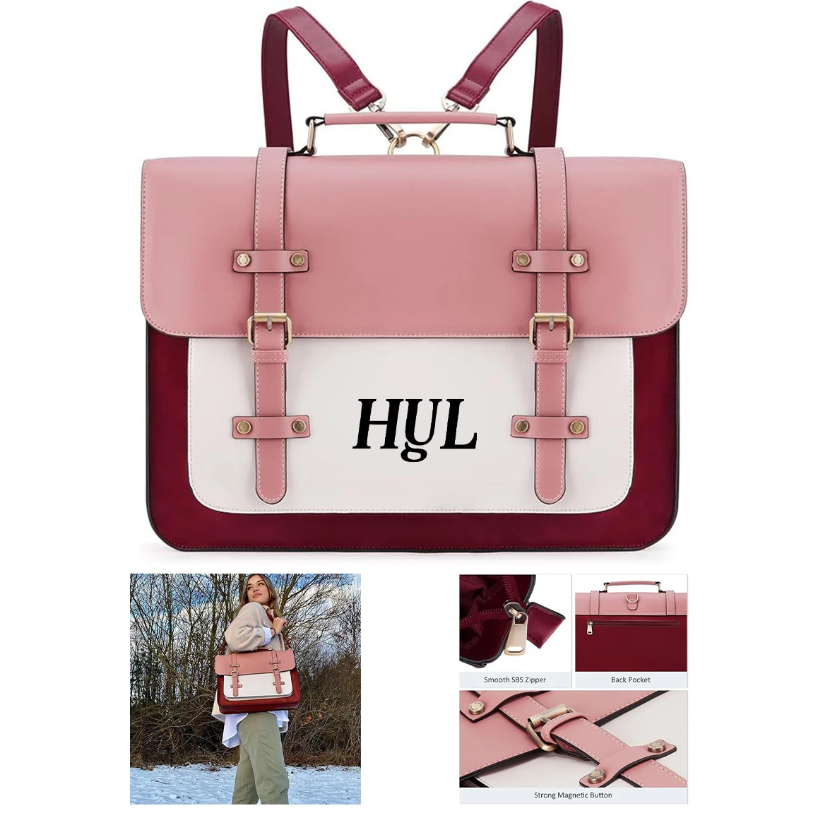 Large Capacity PU Leather Laptop Bag Backpack 1