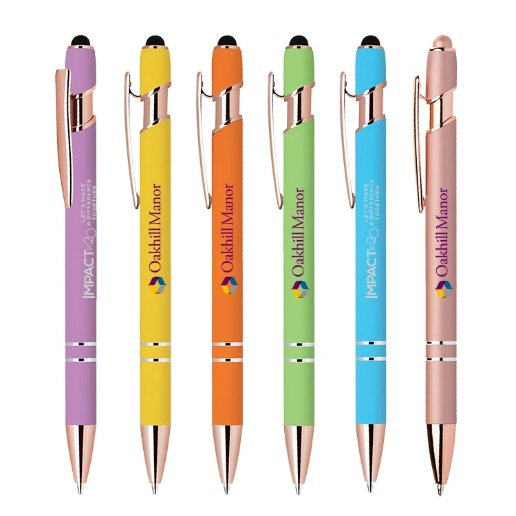 Soft Touch Ballpoint Stylus Pen with Rose Gold Accents 1