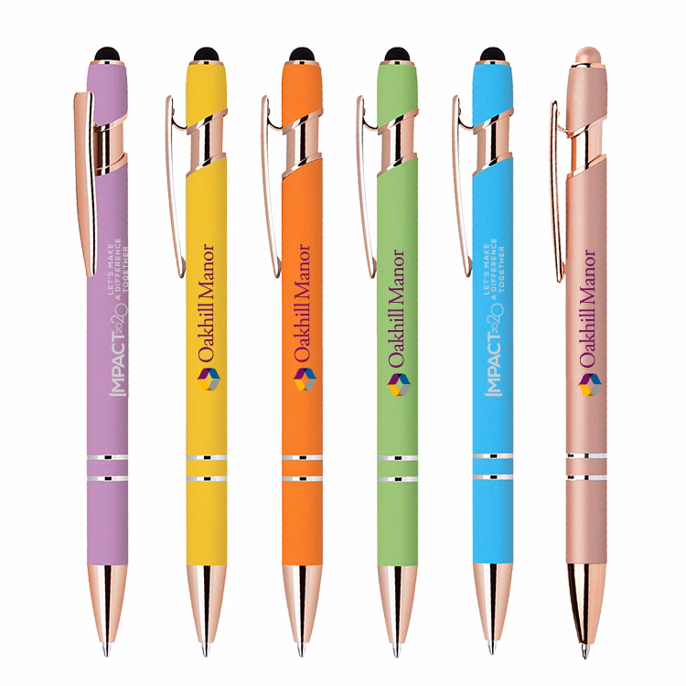 Soft Touch Ballpoint Stylus Pen with Rose Gold Accents